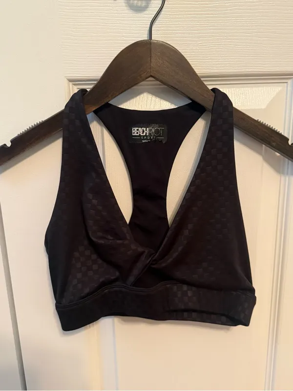 Beach Riot Twist Top in Black Embossed Check - Image 2