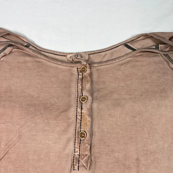 POL womens light brown scoop neck oversized henley top. Size M. boho, comfort - Image 5