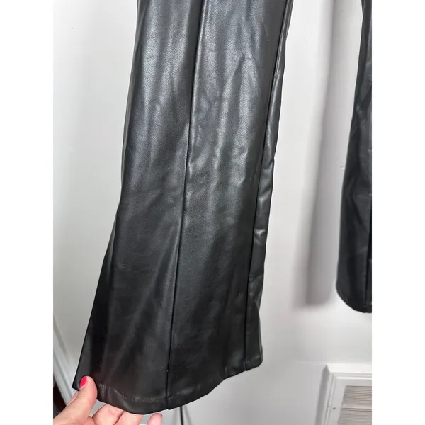 Abercrombie & Fitch Vegan Leather curve love Pants Women M Black Edgy Slit Hem - Image 3