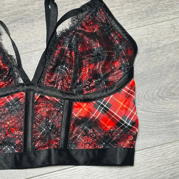 Victoria's Secret Longline Plaid Lace‎ Bustier Crop Large - Image 13