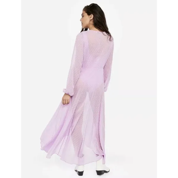 Express x Rocky Barnes Lilac Swiss Dot Sheer Kimono Dress XS - Image 2