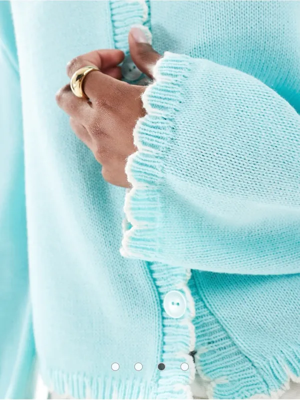 Scallop Edge Cropped Cardigan Sweater - Light Aqua - Image 7