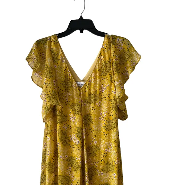 Emma & Michele Small Yellow Floral Flutter Sleeve‎ Maxi Dress Kentucky Derby - Image 2