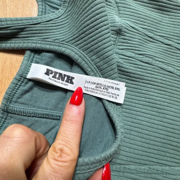 Pink Victoria's Secret Sage Green Ribbed Corset Seam Crop Top Small - Image 2