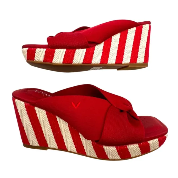 Vivaia Laura square-toe wedge sandals in ruby‎ red striped platform sz 35 - Image 2