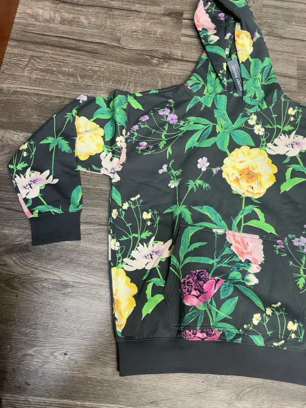 Gap Teen Floral Pullover Hoodie Size 18-20 Black Multicolor NWT - Image 5