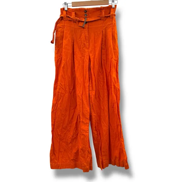 Eudon Choi Belted Wide Leg‎ Pants Bright Orange Linen Blend High Rise Women’s 2 - Image 3