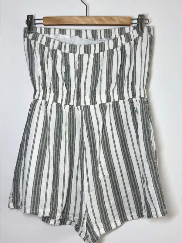 Urban Outfitters Strapless Linen Blend Striped Romper Pockets Size M - Image 7