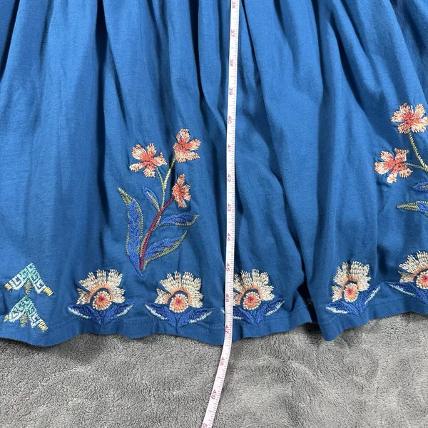 Johnny Was Bluebelle Embroidered Teal Maxi Dress S Bell Sleeve Peasant Tiered - Image 6