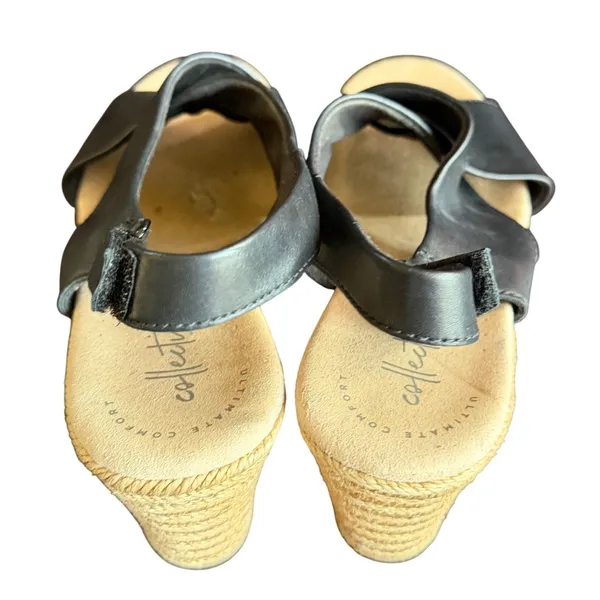 Clarks Lafley Alaine Wedge Sandals Womens 9.5 Black Leather‎ Comfort Espadrille - Image 10