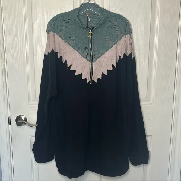 Free People Isla Pullover Oversized Sweatshirt Sz XL Quarter Zip Lace - Image 12