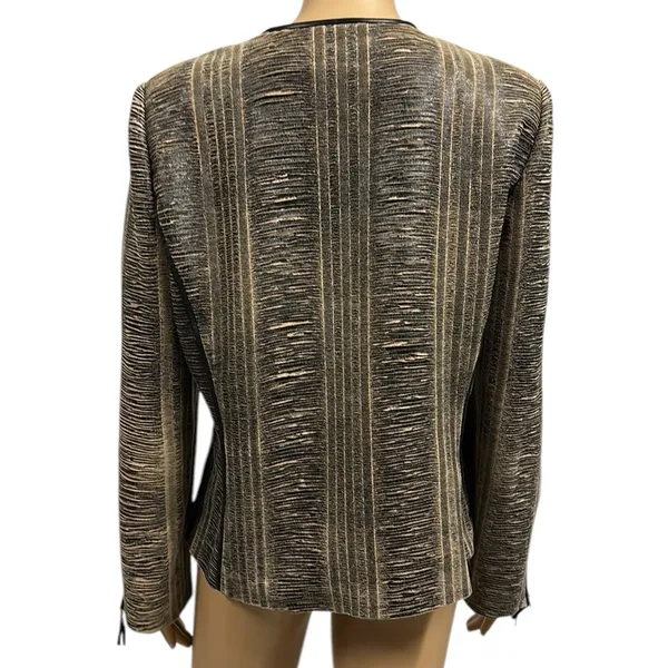 Blue Ice Tan Black Textured Zip Up Zip Sides and Cuffs Blazer Jacket Womens 10 - Image 2