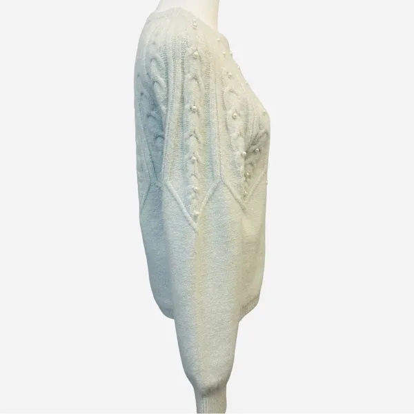 NWT PEARL BEADED CABLE KNIT SWEATER Mint Green‎ Quiet Luxury Old Money Coquette - Image 2