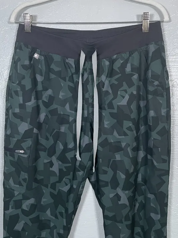Figs Women M Black Gray Camo Technical Jogger Scrub Pants Cargo Lined Pockets - Image 3
