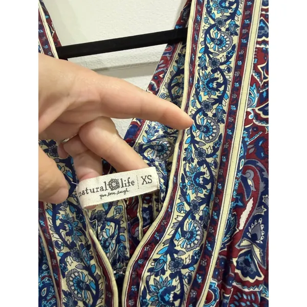 Natural Life Celia Maxi Dress XS Paisley Boho Smocked Kimono Sleeve Blue Red - Image 4