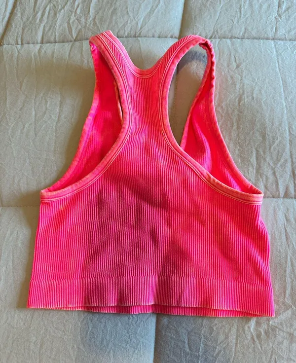 Amazon Pink Ribbed Crop Tank Top - Image 2