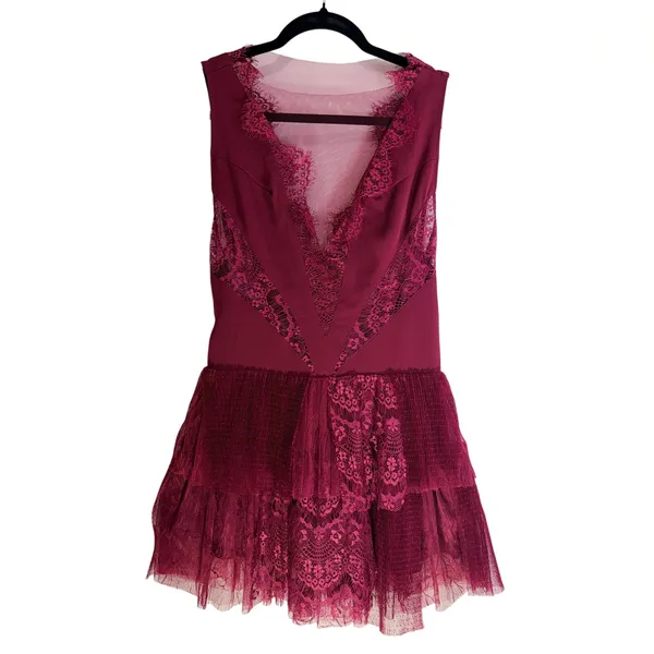Free People Burgundy Lace Mini Dress Women’s Size 0 Sleeveless Boho - Image 2
