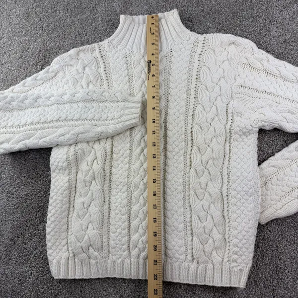 J.Crew Cable Knit Sweater Large Cream‎ Mock Neck Cotton Fisherman Runs Small - Image 2