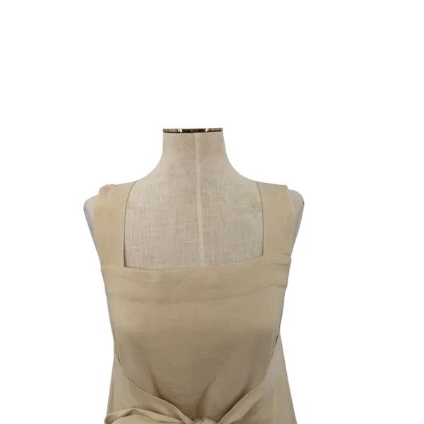 Cuyana Linen Blend Tie Front Square Neck Maxi Dress Beige Minimalist Size Small - Image 2