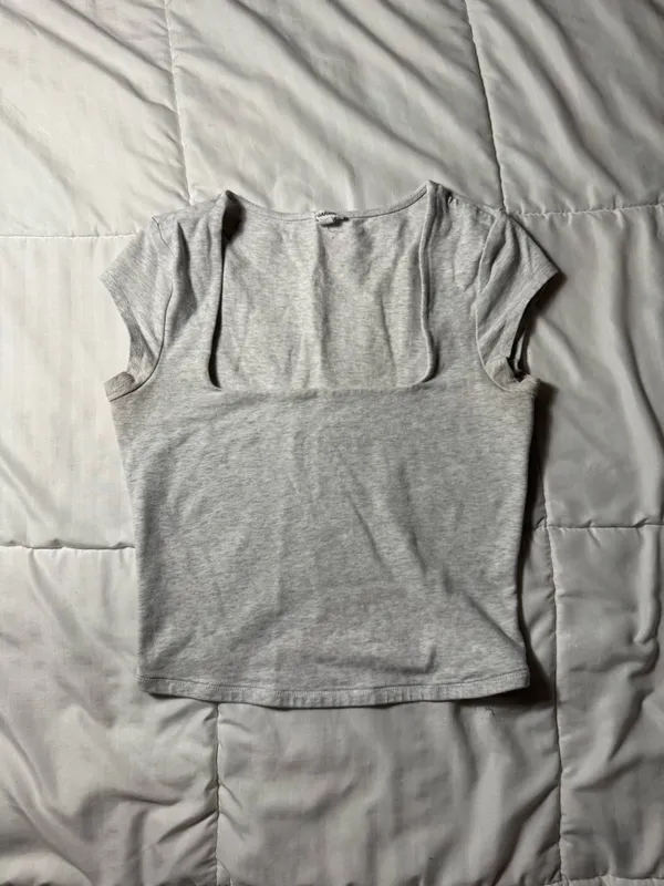 Heather Grey Square Neck Crop Top - Image 3