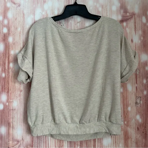 Eberjey Softest Sweats The Short Sleeve Sweatshirt Oatmeal Heather Size M - Image 9