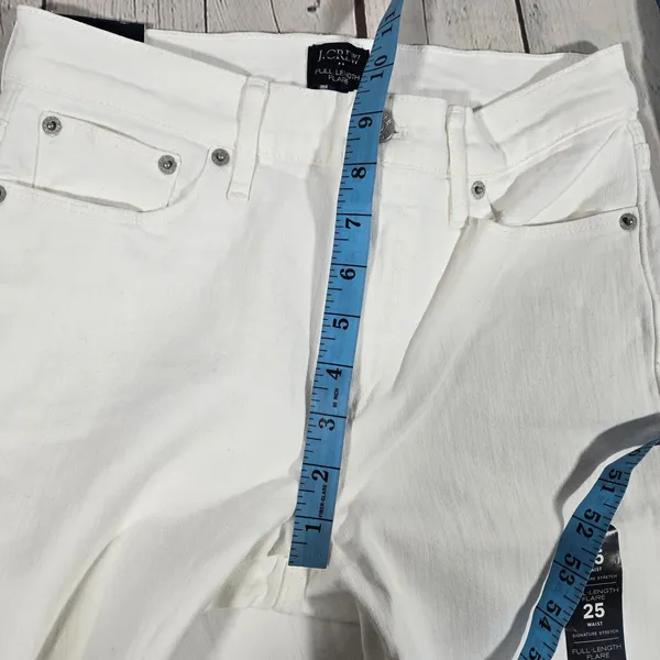 J Crew‎ Full Length Flare Jeans White Signature Stretch Size 25 - Image 11