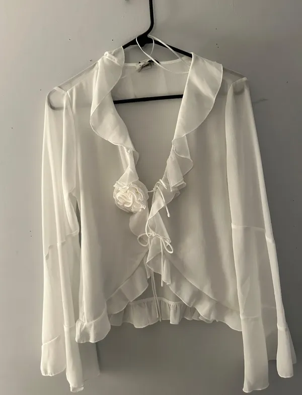 White Long Flare Sleeve Sheer Top - Image 2