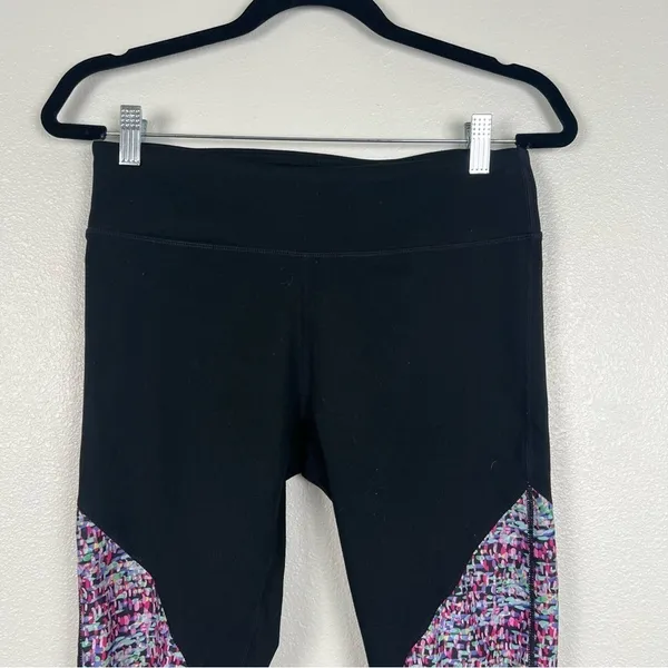 Fabletics Womens‎ Black Speckled Print Mesh Insert Cropped Leggings Size M - Image 2