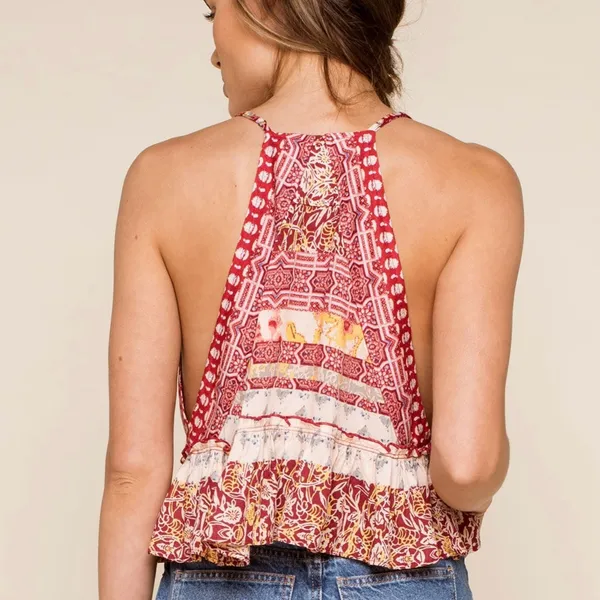 Free People Brighter Than Sunshine Cropped Ruffled Racerback Triangle Top Size M - Image 4