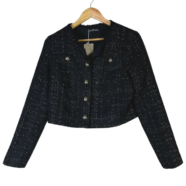 NWT Emery Rose Cropped Tweed Jacket Black‎ Old Money Sophisticated Preppy Size S - Image 2