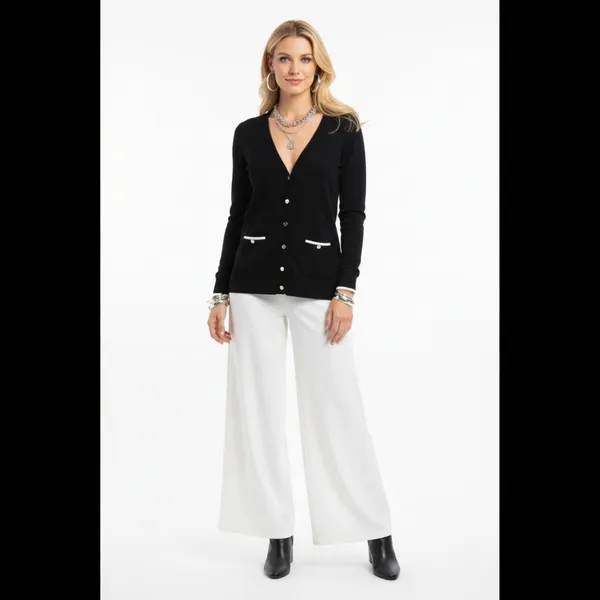 Black Snap Ribbed Long Sleeve Cardigan Sweater by White House Black Market S - Image 9