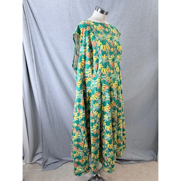 Bright and Beautiful Midi Dress Green Floral Sunburst Mod Retro Plus 24 - Image 9