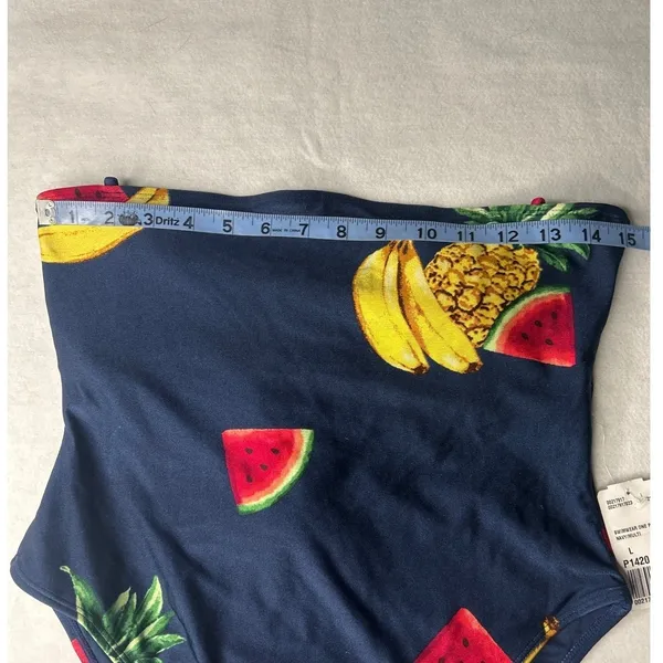 Forever 21 Fruit Print One Piece Swimsuit Large‎ NWT Navy Blue Watermelon Banana - Image 7