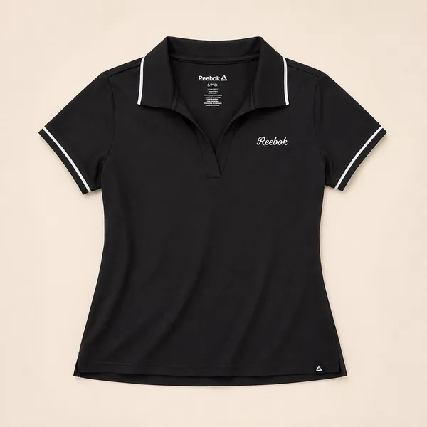 Reebok Womens Black V-Neck Active Polo Shirt Short Sleeve‎ Contrast Trim XXL - Image 3