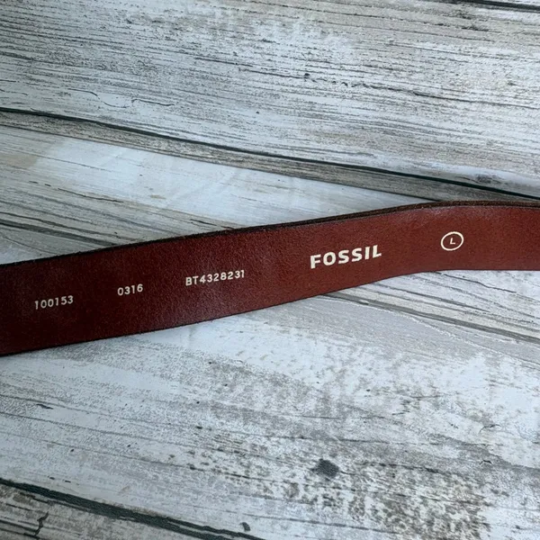 Fossil Leather Belt Size L 36.5" Brown Boho Chevron Whipstitch Western Festival - Image 10