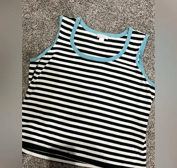 Christopher & Banks Black and White Striped Tank with Blue Trim - Image 5