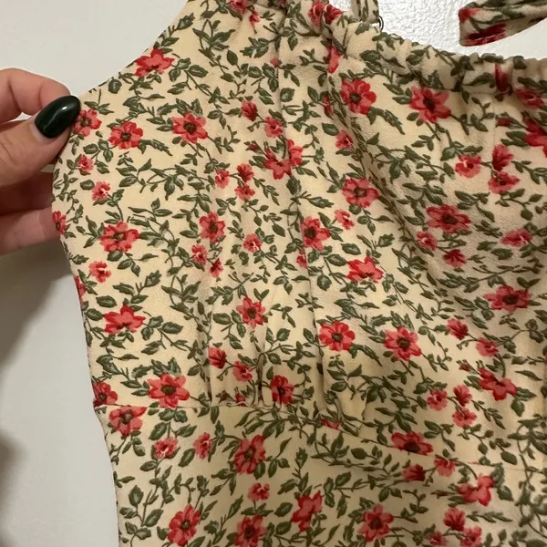 Abercrombie & Fitch | Women's Cream Red Green Floral Tie Front Cami Top, Size M - Image 3