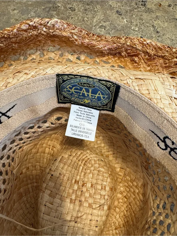 Vintage 2000s Scala Distressed Straw Cowgirl Hat Beaded Western Boho Y2K OS - Image 5