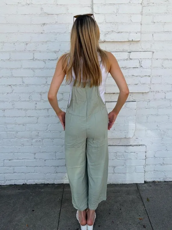Gigio sage Green wide leg overalls w/ adjustable straps sz S #boho #retro #momcore #cottagecore - Image 5