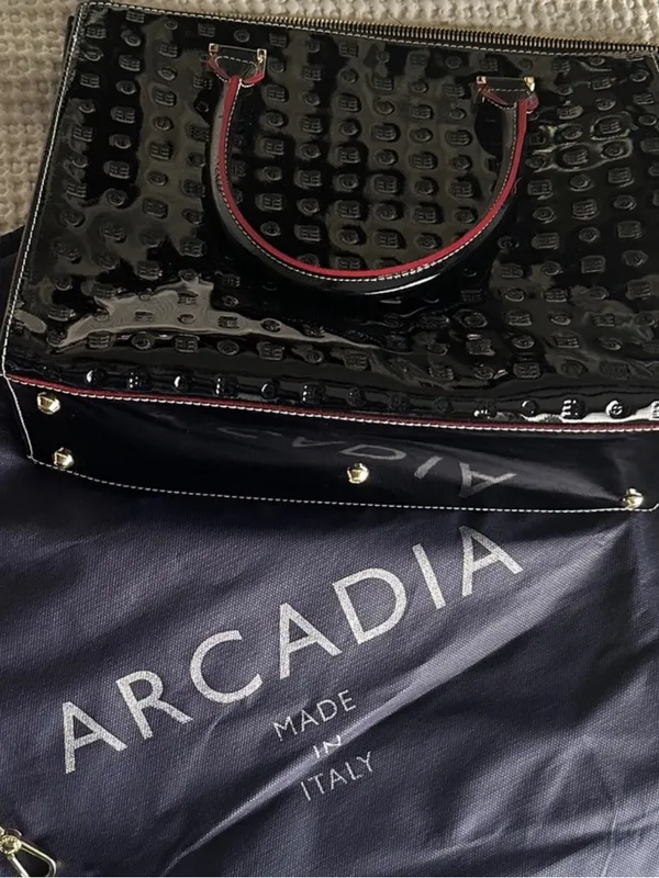 Arcadia Black Patent Satchel with PinkTrim - Image 2
