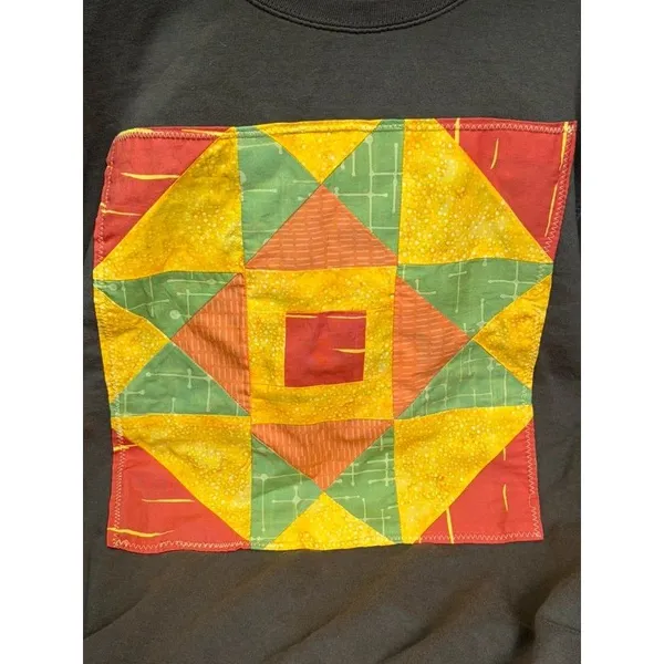 Cottagecore Quilt Block Applique Sweatshirt Geometric Star Patchwork read Size undefined - Image 3