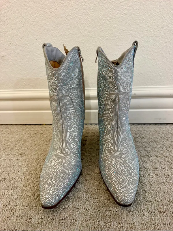 Ronilurn Silver Rhinestone Sparkly Western Cowboy Cowgirl Boots Size 9 Festival - Image 2