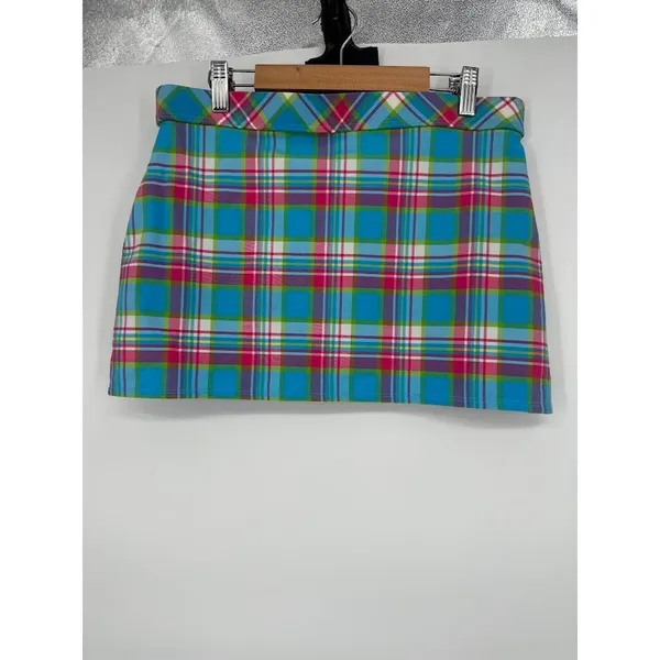 Lilly Pulitzer Madras Plaid‎ Micro Mini Skirt Stretch Size Small Pull On Preppy - Image 3