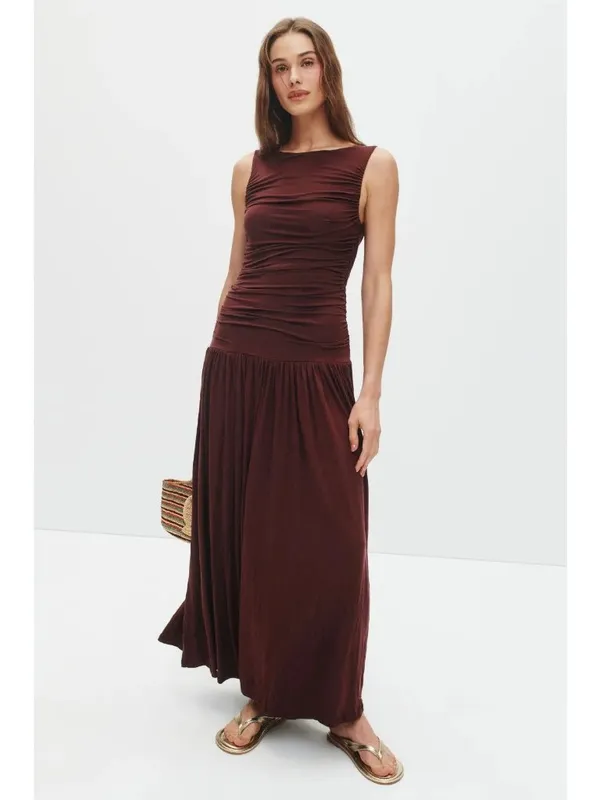 Summer Away Patmos Dress in Dark Walnut Small Womens Long Maxi - Image 15