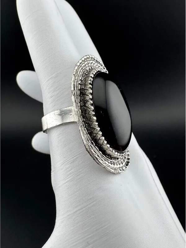 Vintage Style Black Onyx Statement Ring Silver - Image 2