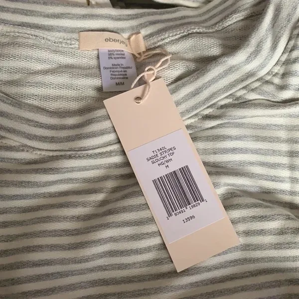Eberjey Sadie Stripes Pajama Top ONLY Slouchy Lounge Gray/White‎ Size M NWT - Image 6