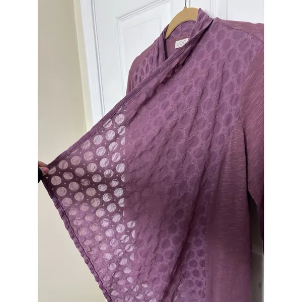 LOGO By Lori Goldstein Purple Open Front Waterfall Asymmetrical Cardigan M Textured - Image 3