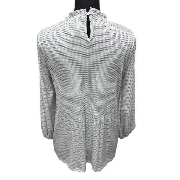 Adrianna Papell White Black Polka‎ Dot Top Blouse Pleats Balloon Sleeve Sz Small - Image 5