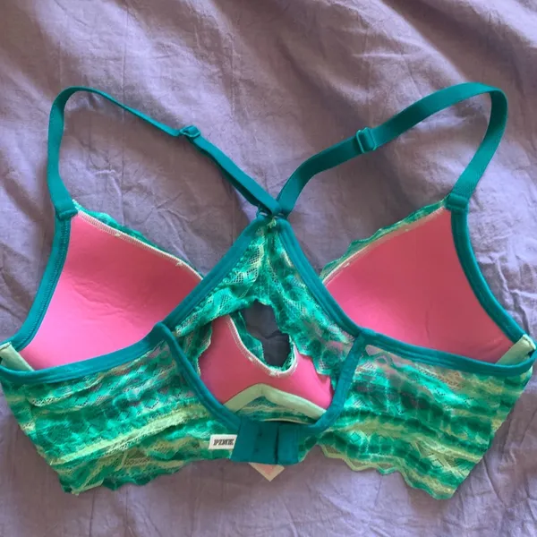Victoria’s secret PINK green bra with raceback and lace detailing - Image 2