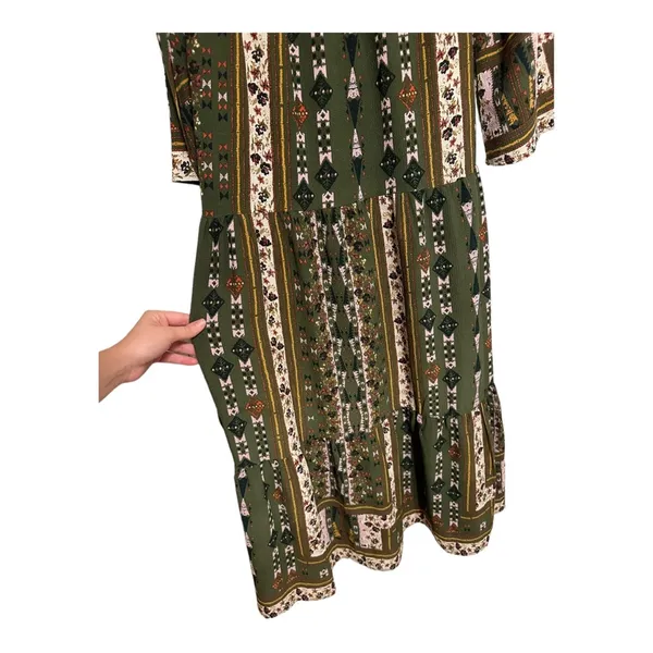 Altar’d State Green Boho Patchwork Floral Bell Sleeve Maxi Long Sleeve D… - Image 6